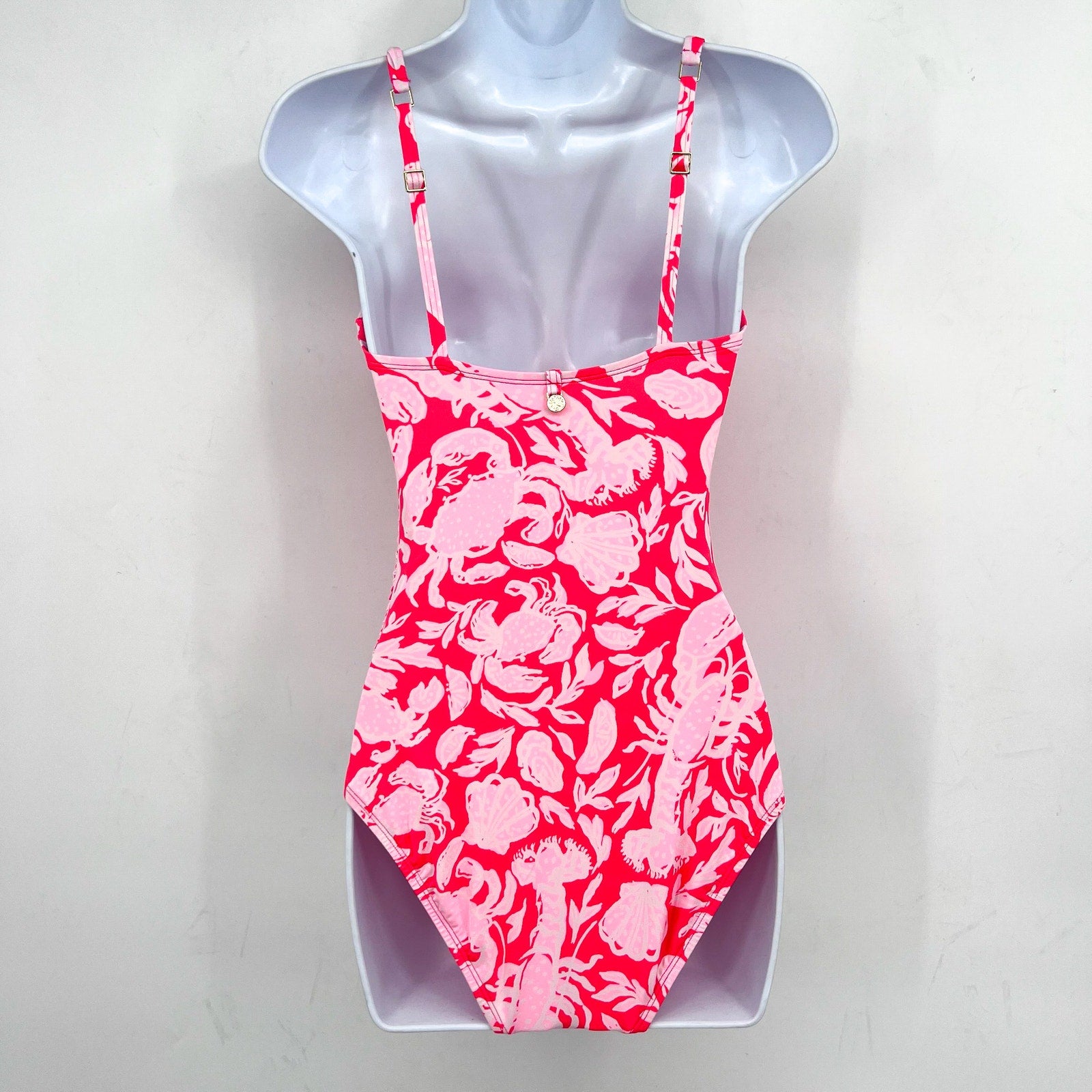LILLY PULITZER Womens Solaria One Piece Swimsuit Size 4 Pink Cane Coral Crab NWT