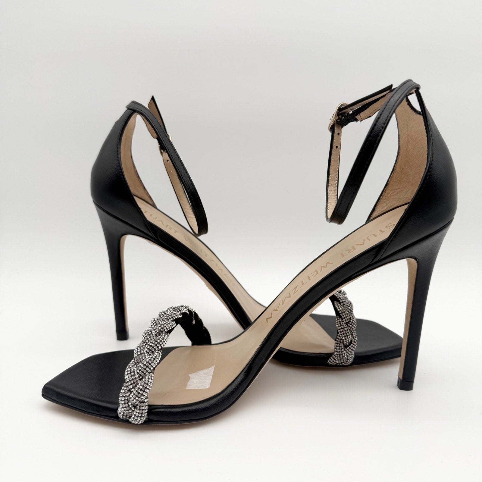 Stuart Weitzman Women Nudistcurve 100 Highshine Sandal US 9.5 Black Leather NWOB