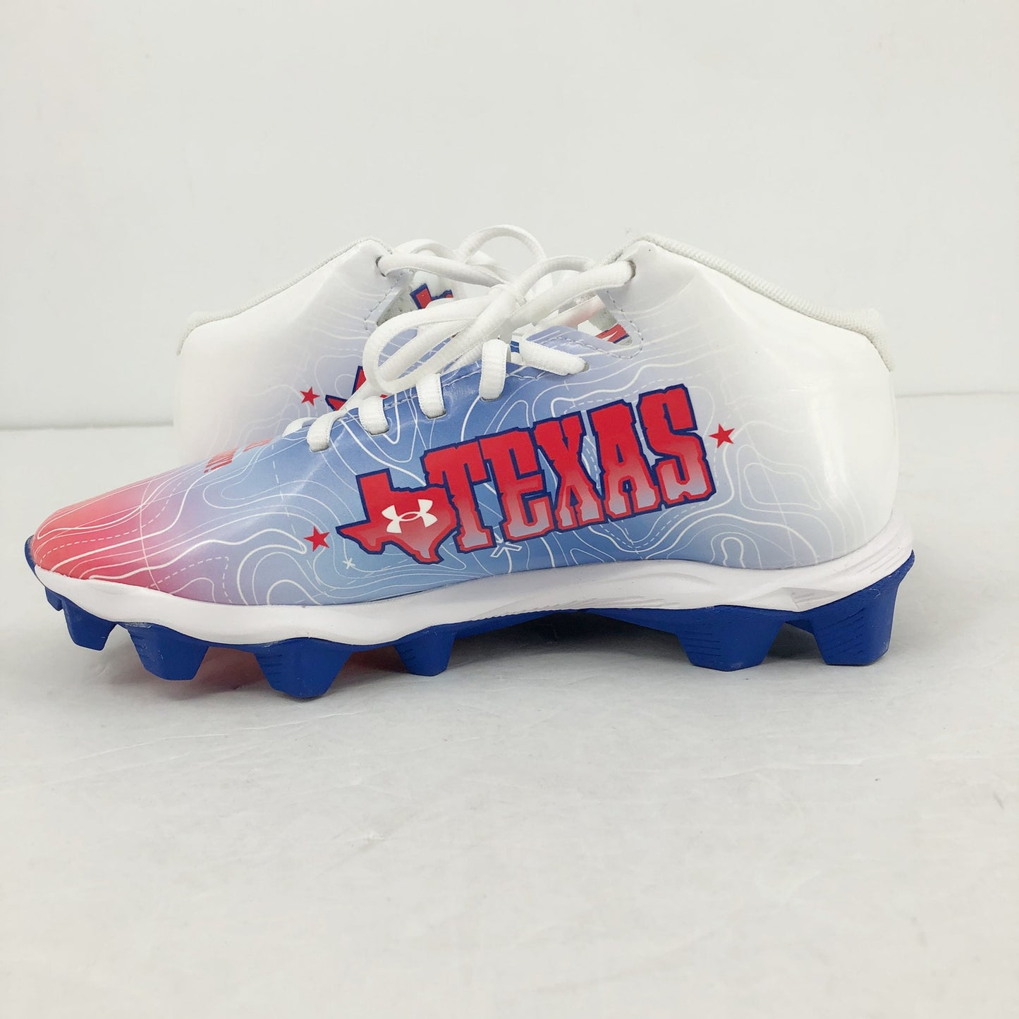 Under Armour Boys Spotlight Fran RM 4 TX Football Cleats 2.5 Red White Blue NWOB