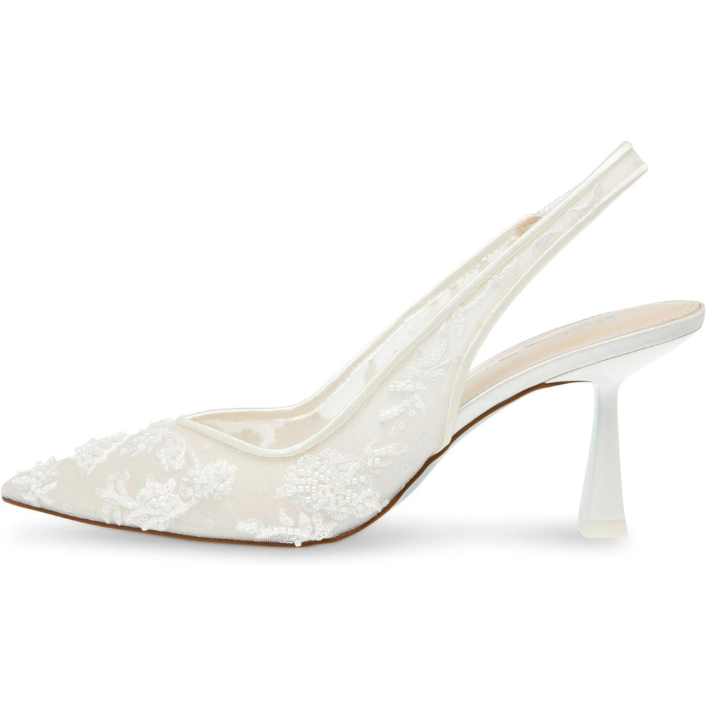 Blue Betsey Johnson Womens Nikki High Heels Size 7.5 White Lace Sling Back NWOB