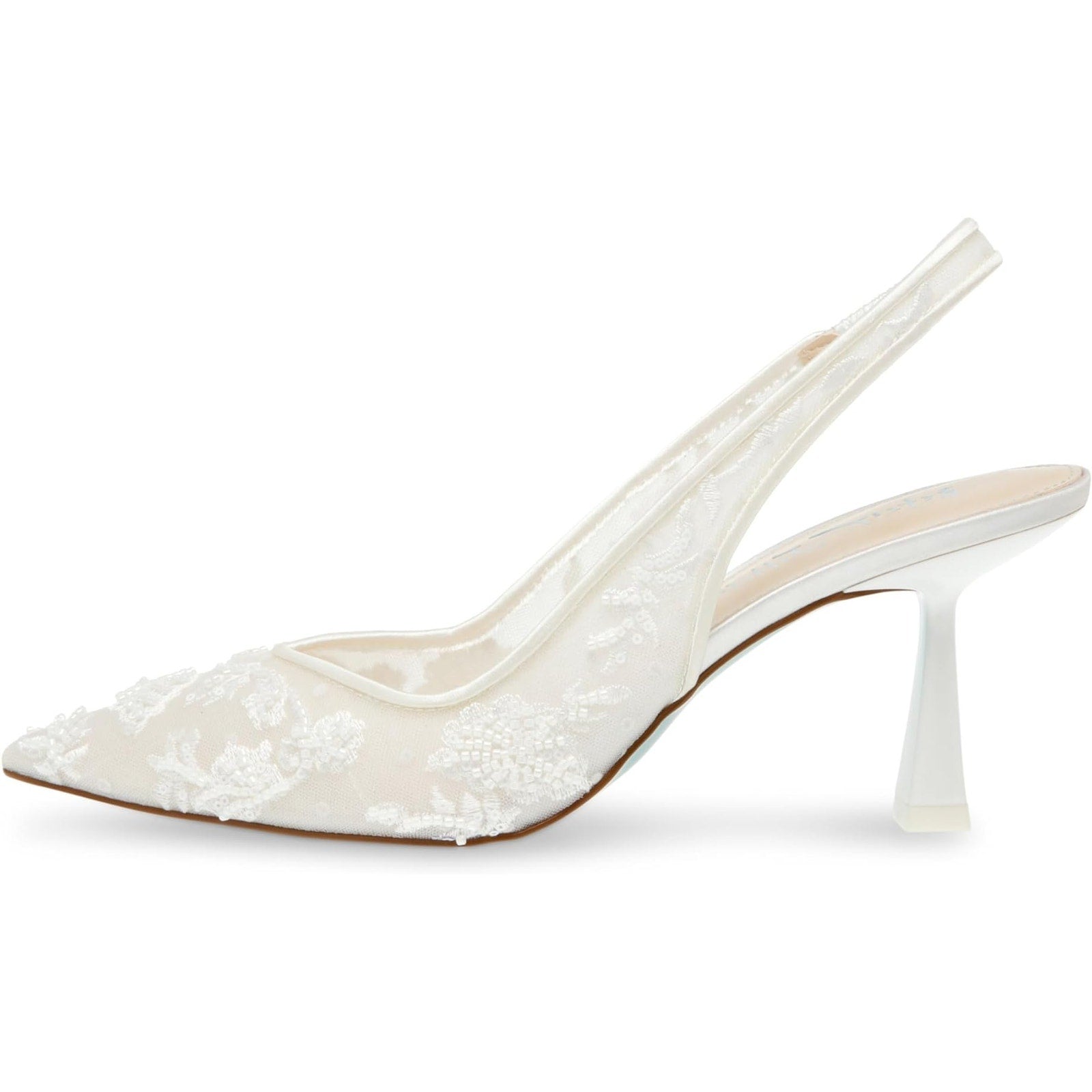 Blue Betsey Johnson Womens Nikki High Heels Size 7.5 White Lace Sling Back NWOB