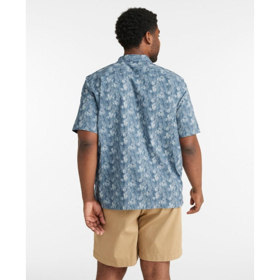L.L. BEAN Mens Tropics Print Short-Sleeve Shirt Small Storm Blue Leaves NWT