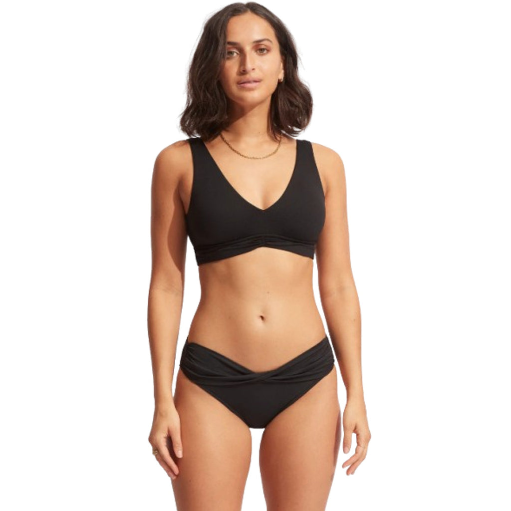 SEAFOLLY Women's Twist Band Hipster Bikini Bottom Size 4 Black Swim NWT