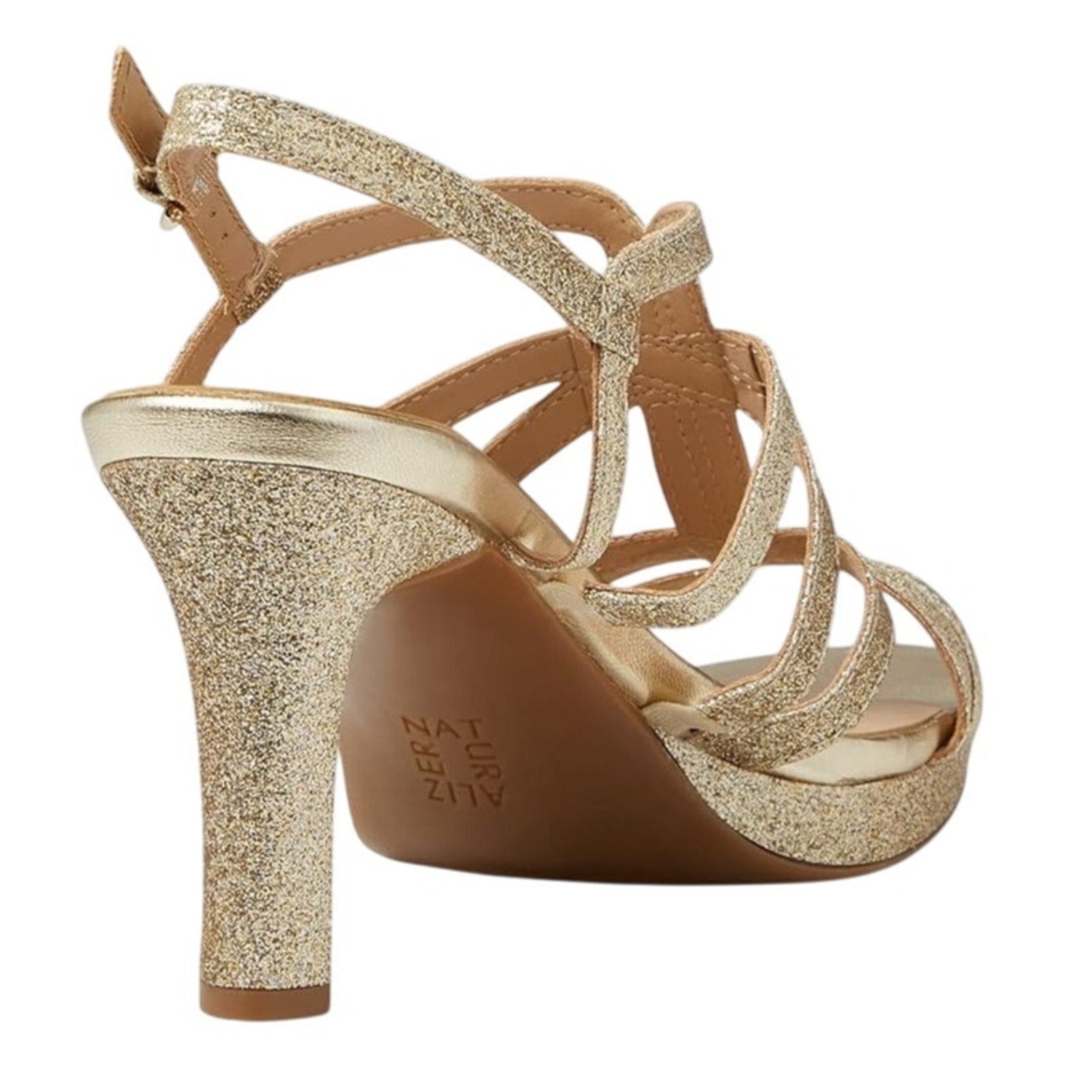Naturalizer Womens Baylor Heeled Sandals US 9.5 Wide EU 40.5 Gold Glitter NIB