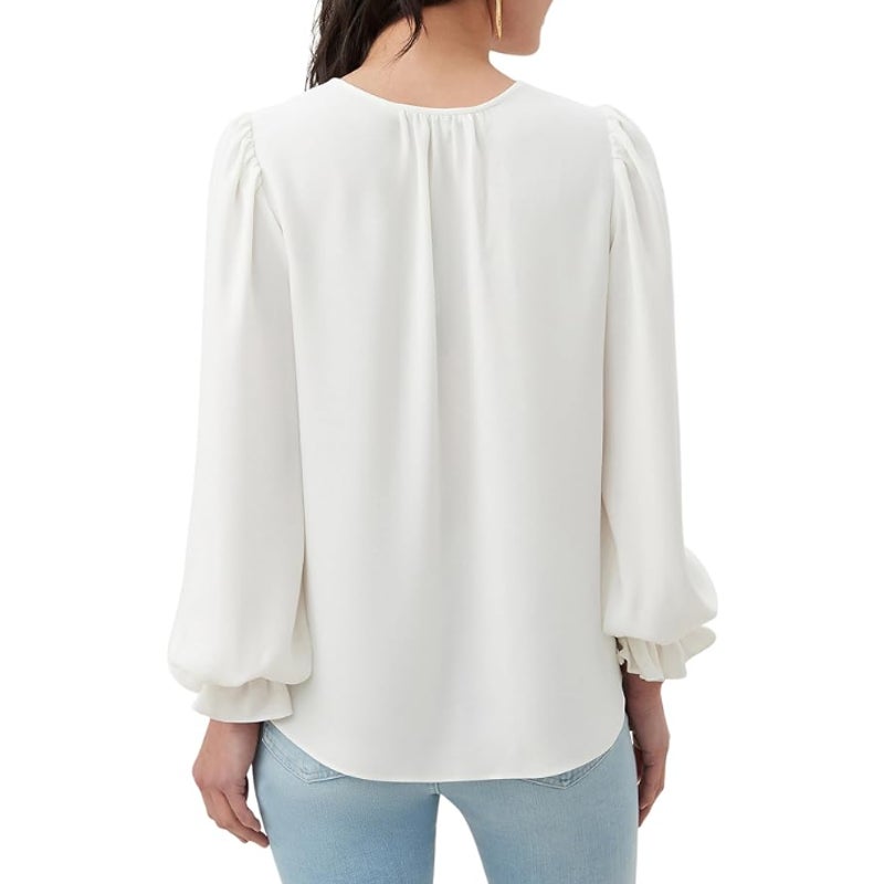 TRINA TURK Women's Zahara Lace Up Top Medium White Whitewash Balloon Sleeve NWT