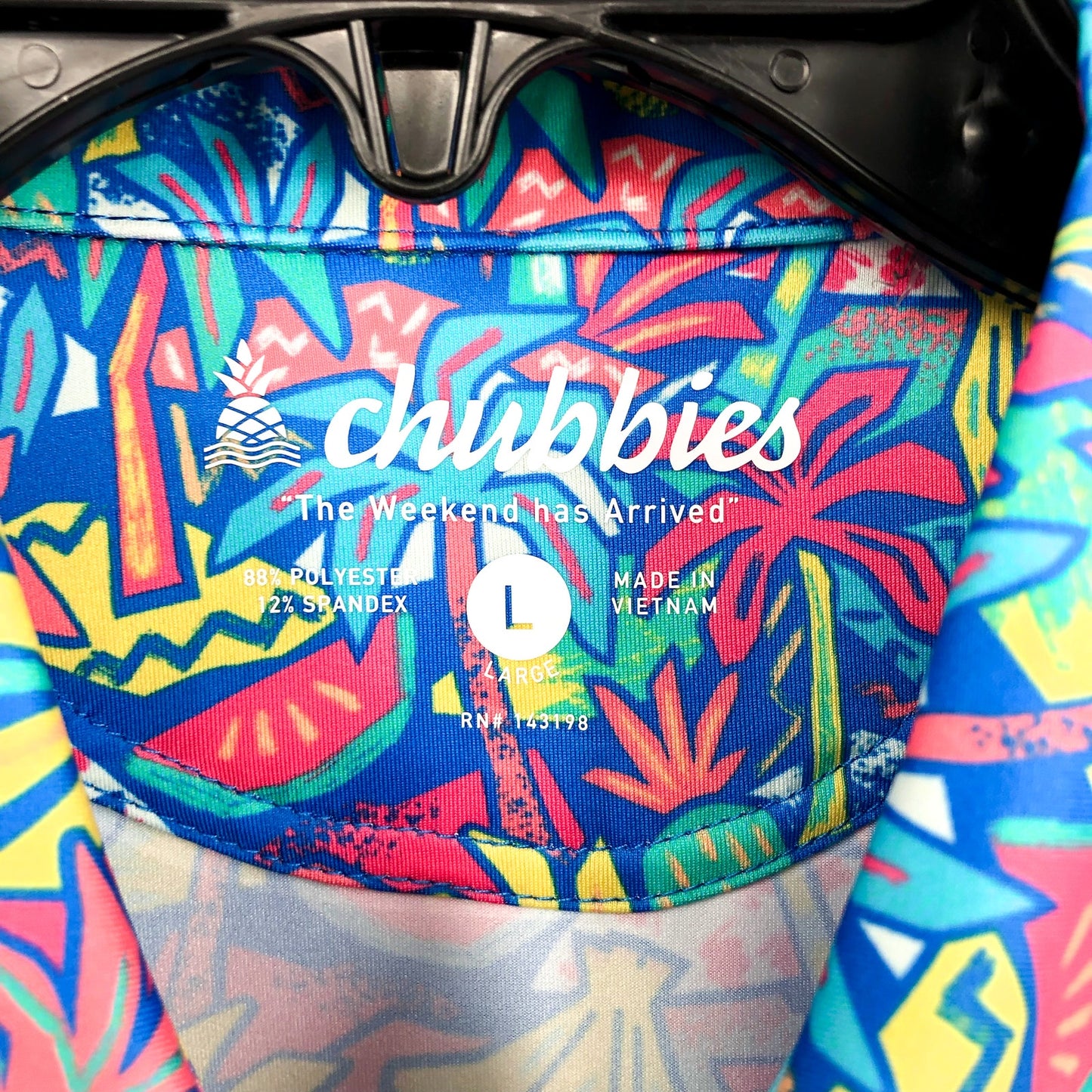 CHUBBIES Mens Performance Polo Large Blue Multi Tropical Bunch Short Sleeve NWT