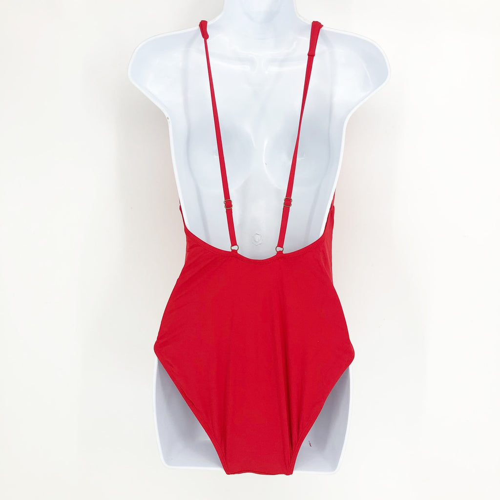 ANDIE SWIM Sardinia Long Torso One Piece XS Tall Cherry Red Plunge V-Neck