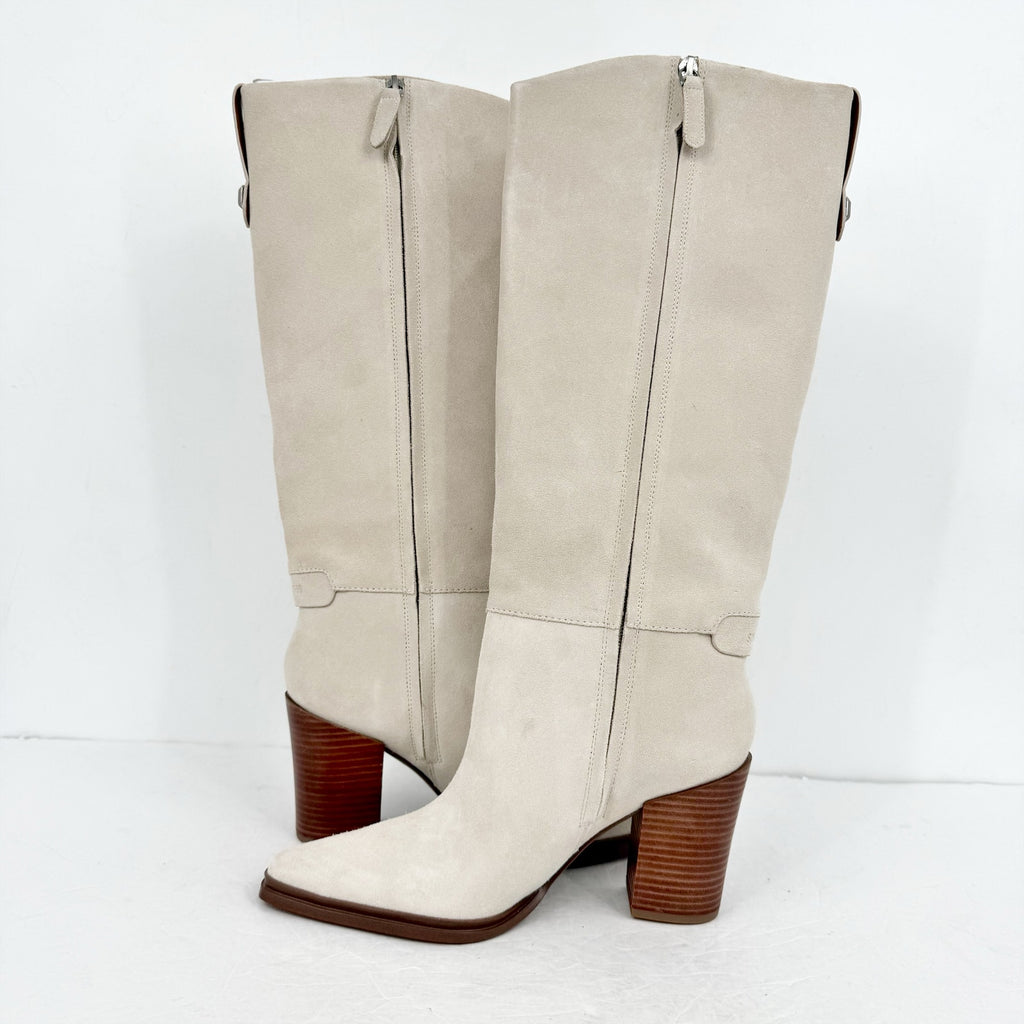 Franco Sarto Womens Jasmine Knee High Boots Size 8.5 Winter White Suede NIB