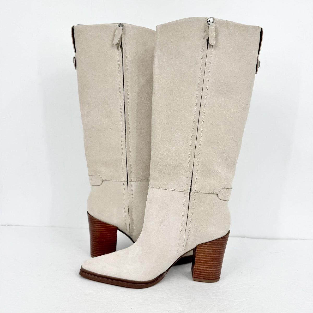 Franco Sarto Womens Jasmine Knee High Boots Size 8.5 Winter White Suede NIB