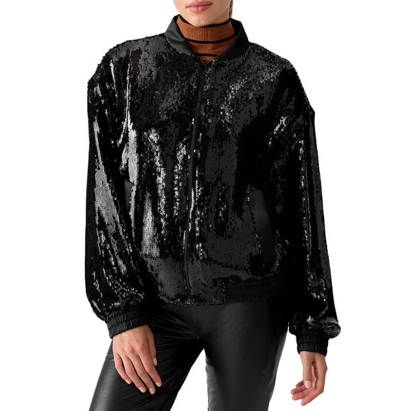 SANCTUARY Women's Sloan Sequined Bomber Jacket Black 1X