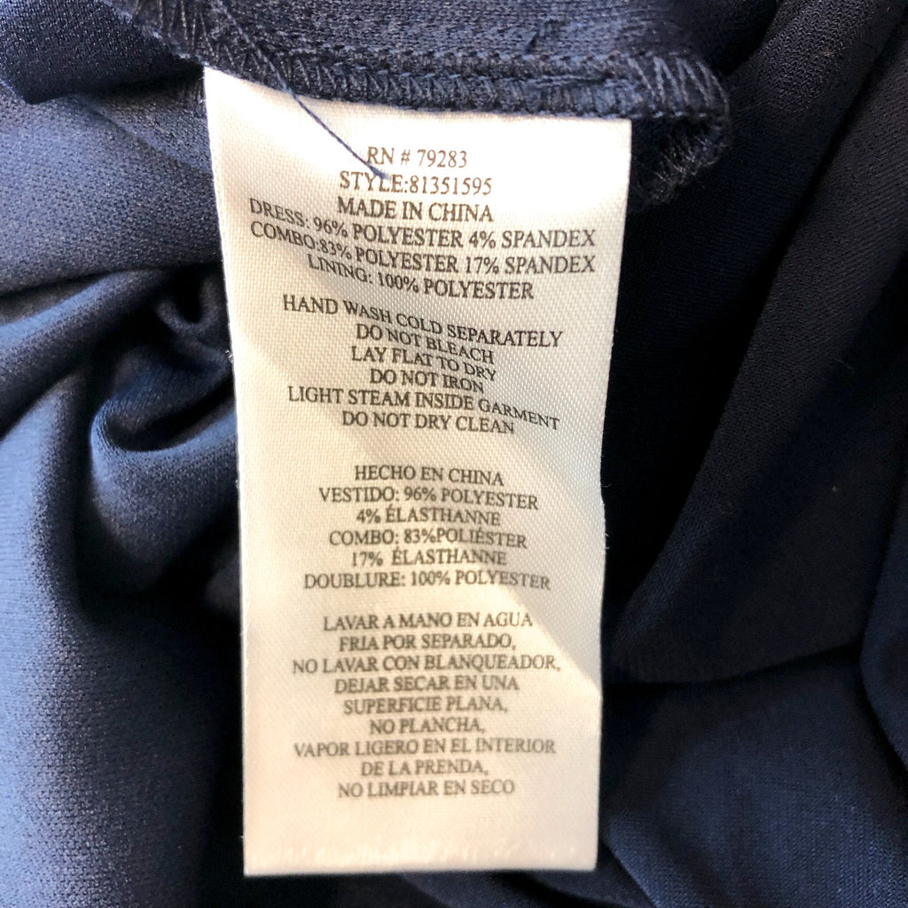 ALEX EVEININGS Embellished Illusion Dress Size 12 Dark Navy Blue Jersey NWT