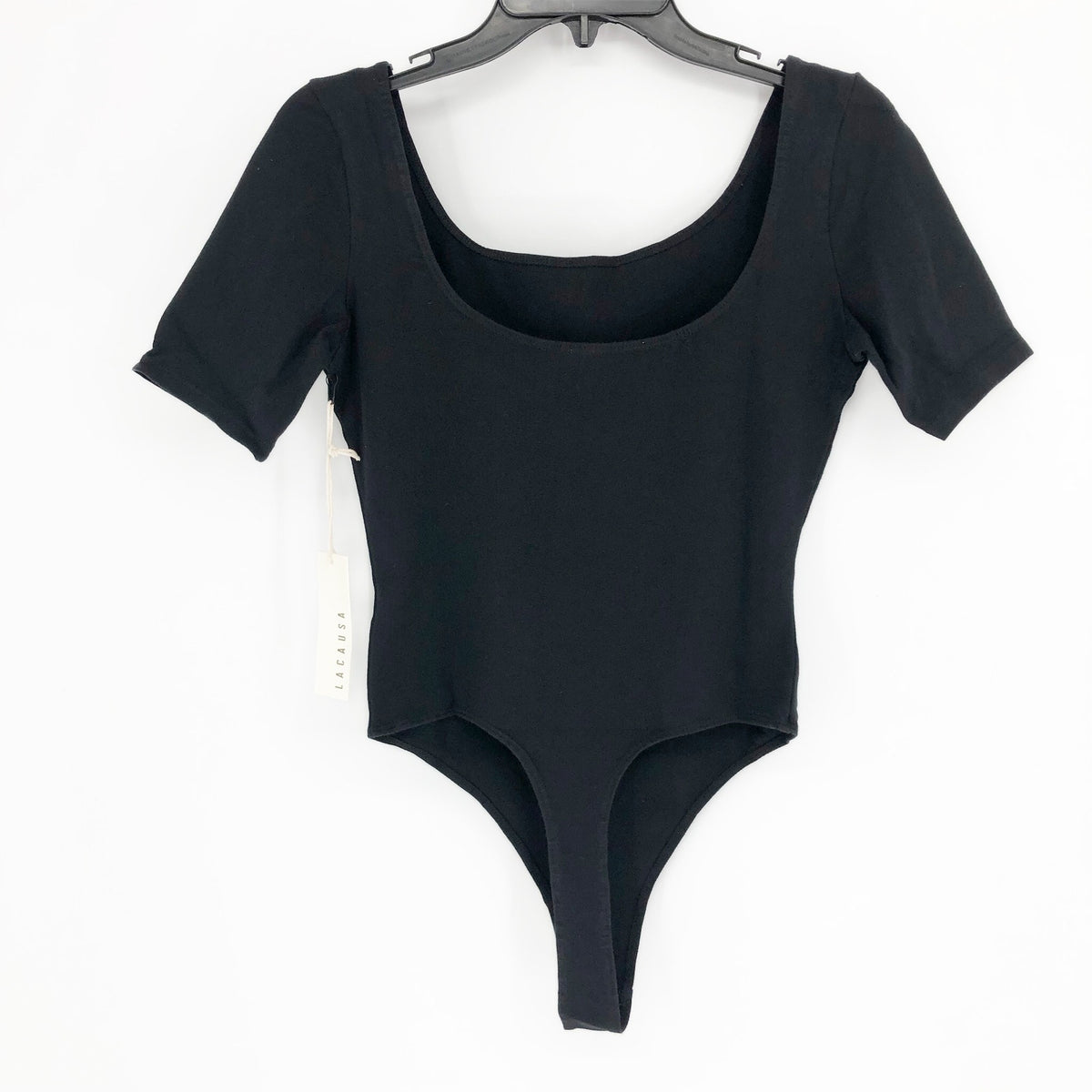 LACAUSA ANTHROPOLOGIE Womens Dawn Bodysuit Large Black Tar Short Sleeve NWT