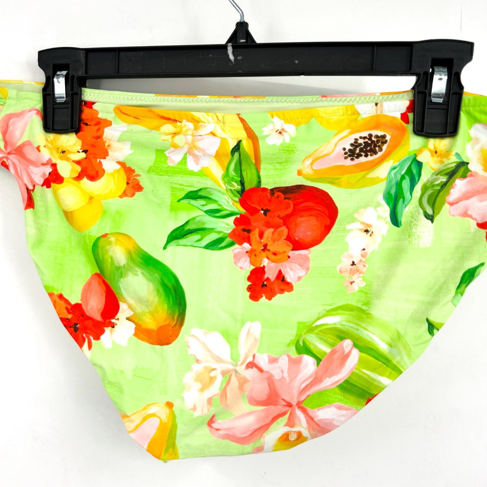 SEAFOLLY Womens Tropique Ruched Bikini Bottom Size 12 Green Aloe Gel Print NWT