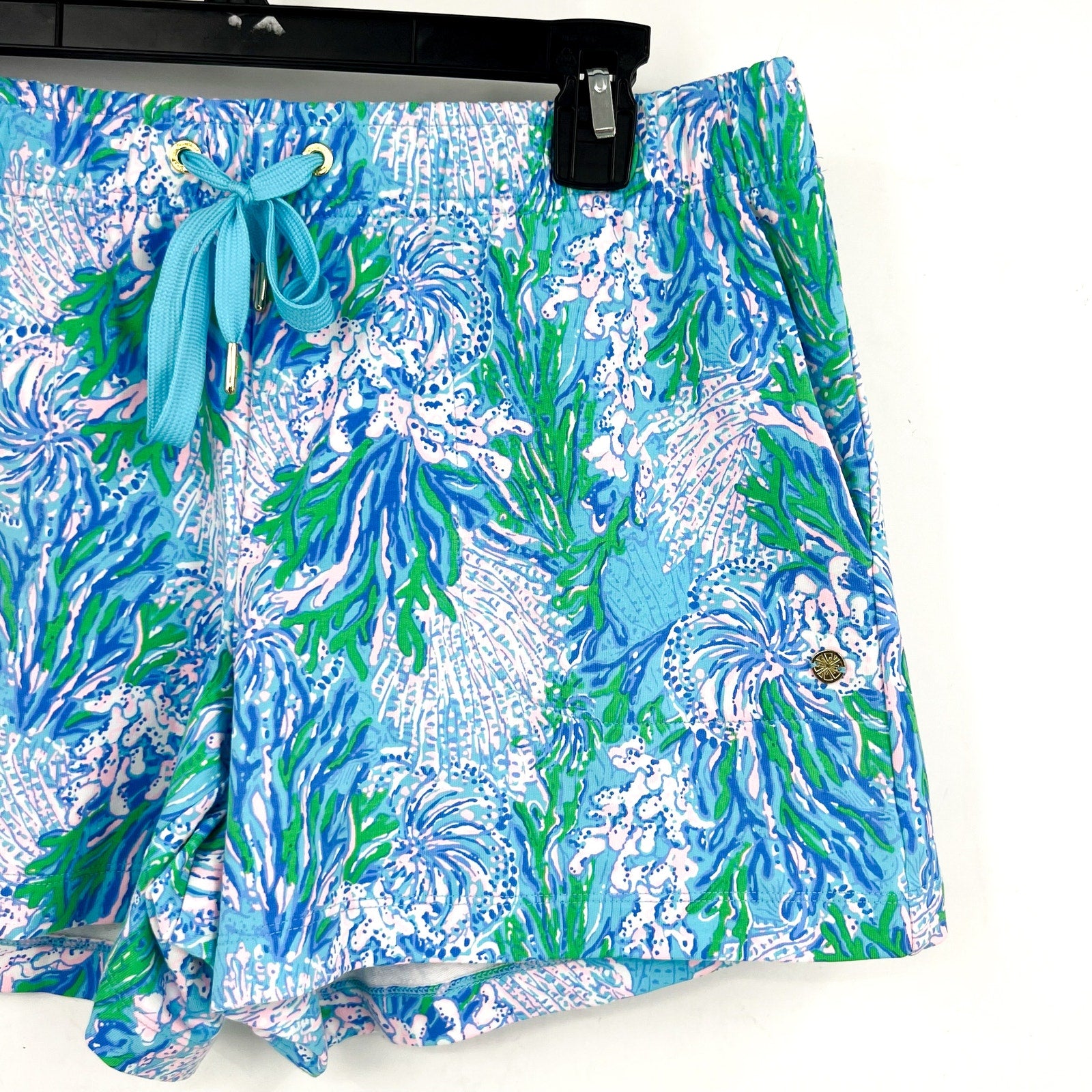 LILLY PULITZER Loxley Knit Shorts Medium Blue Aqua Strong Current Sea NWOT