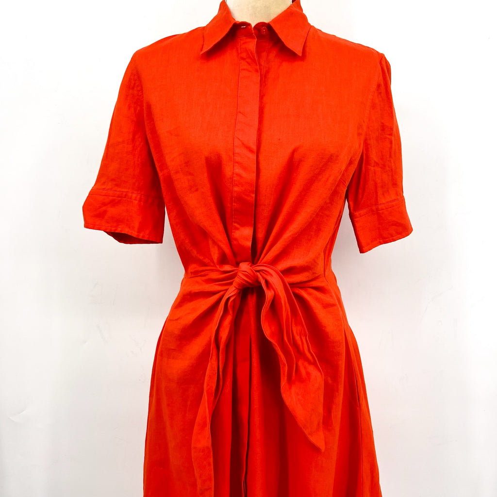 LAUREN RALPH LAUREN Tie-Front Linen Shirtdress Size 6 Orange Short Sleeve NWT
