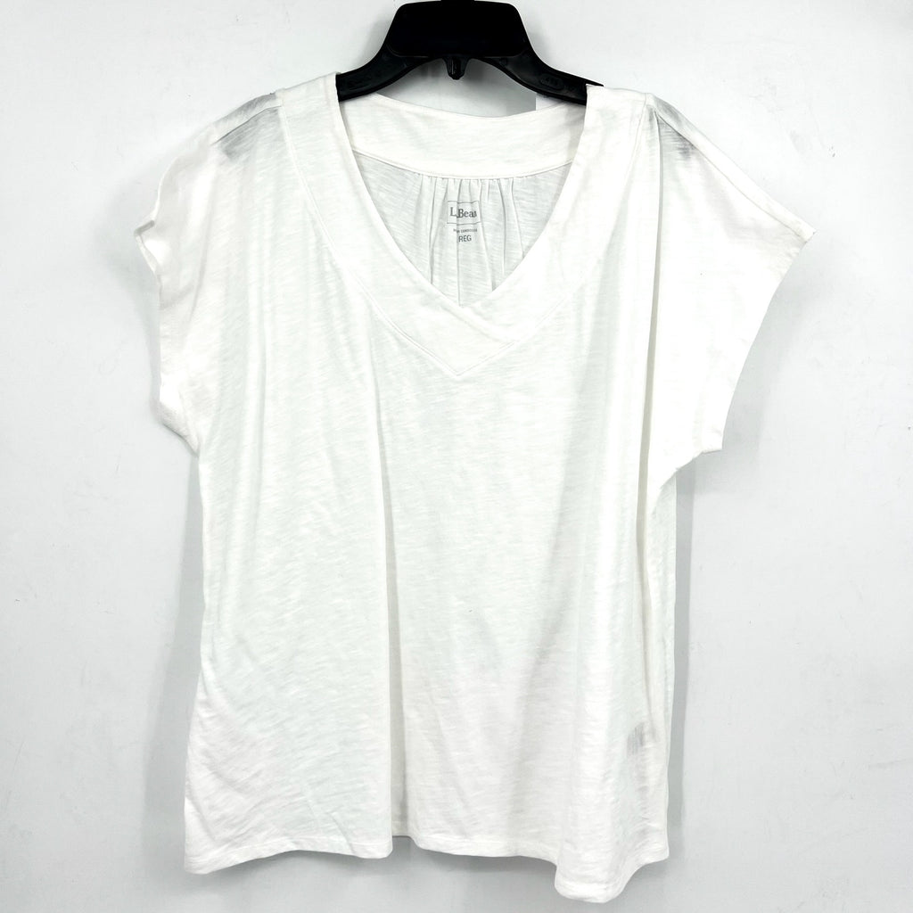 L.L BEAN Women's Organic Cotton V-Neck Cap-Sleeve Tee Large Reg White NWT