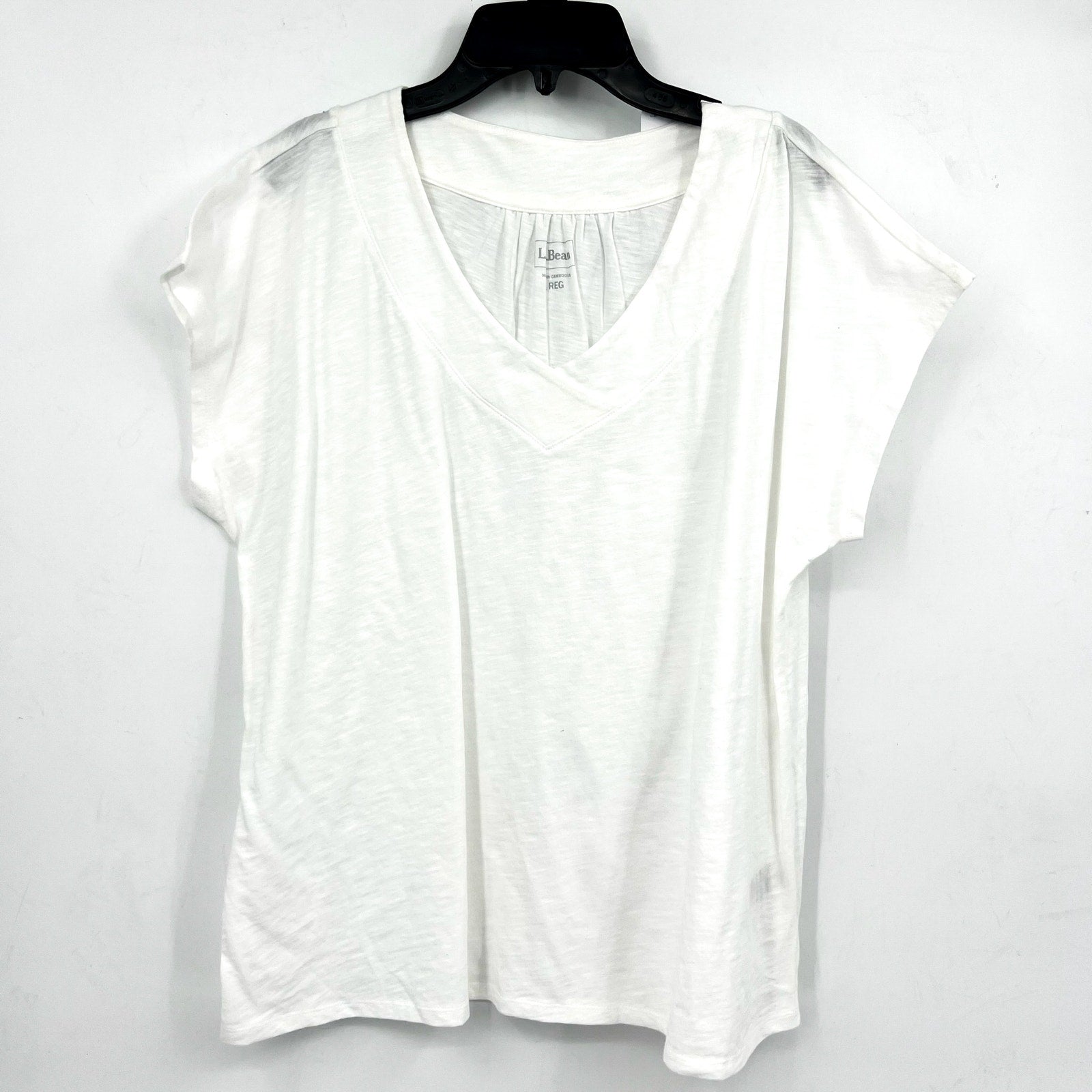 L.L BEAN Women's Organic Cotton V-Neck Cap-Sleeve Tee Large Reg White NWT