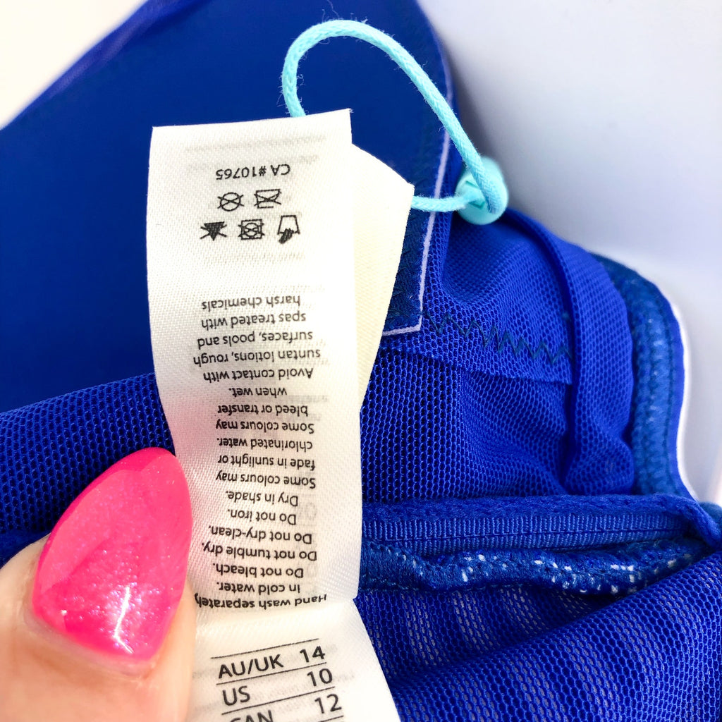 SEA LEVEL SWIM Standard Varsity Bikini Set Top US 10 Bottom US 12 Blue White NWT