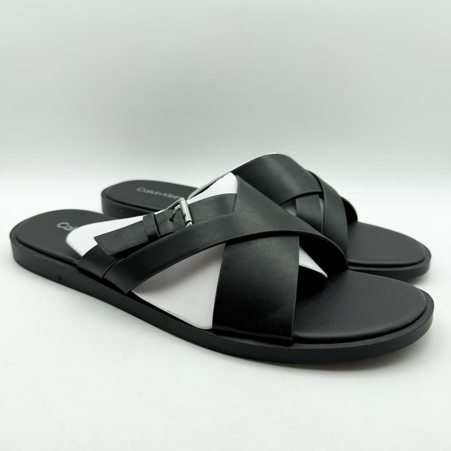 Calvin Klein Mens Elon Slip On Sandals US 13 M Black Vegan Leather NIB
