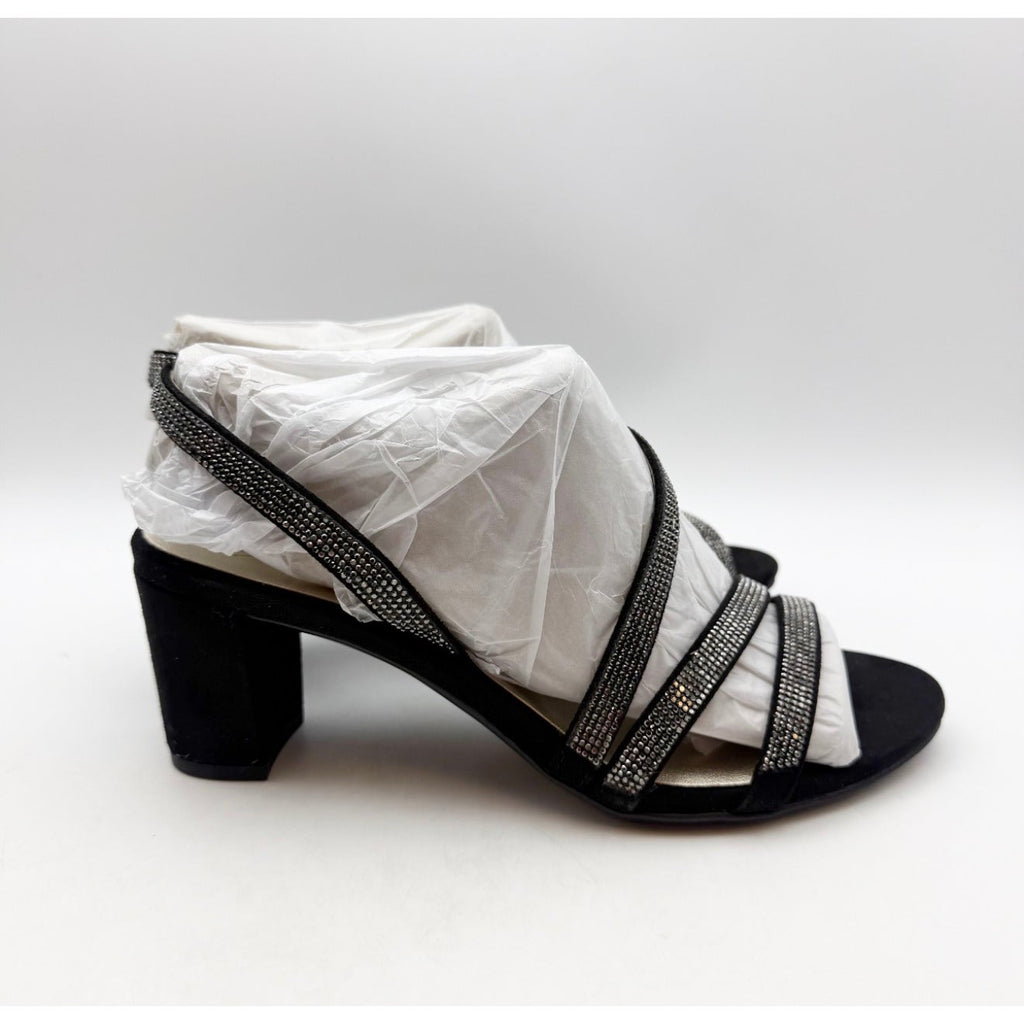 Naturalizer Womens Vanessa Heeled Sandals Size 6.5 Black Suede Rhinestone NIB