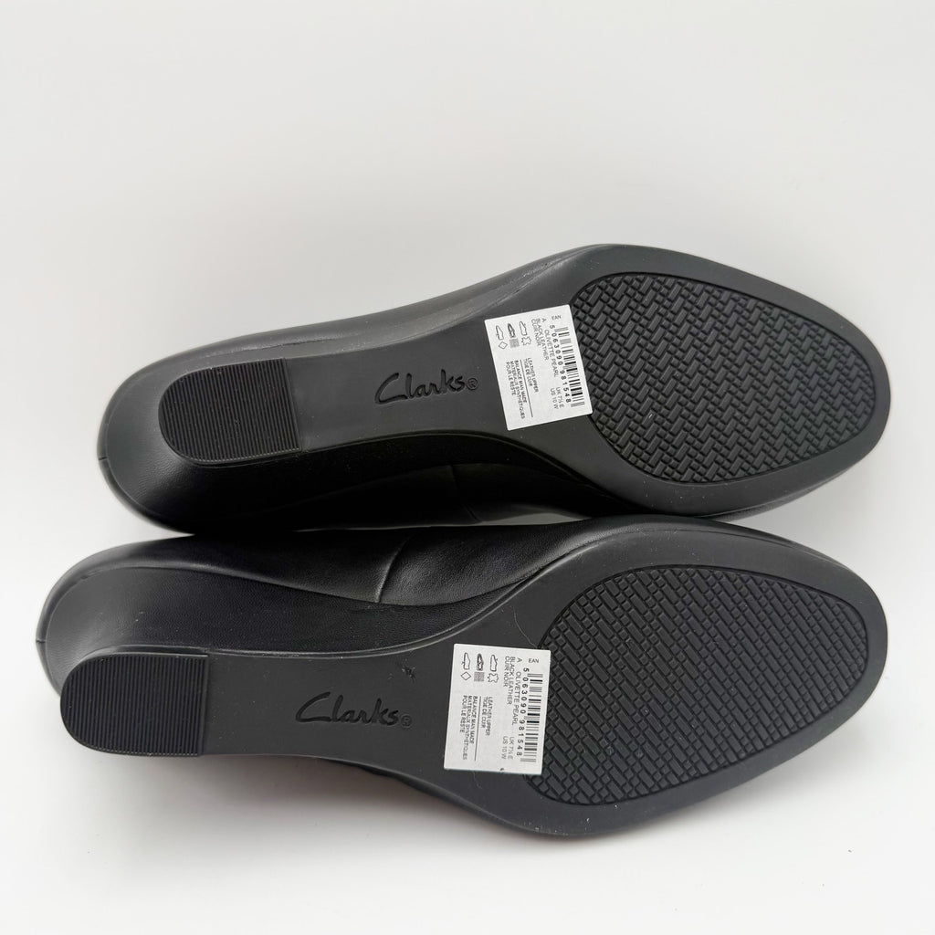Clarks Womens Olivette Pearl Wedge Pump Size 10 Wide Black Leather NWOB