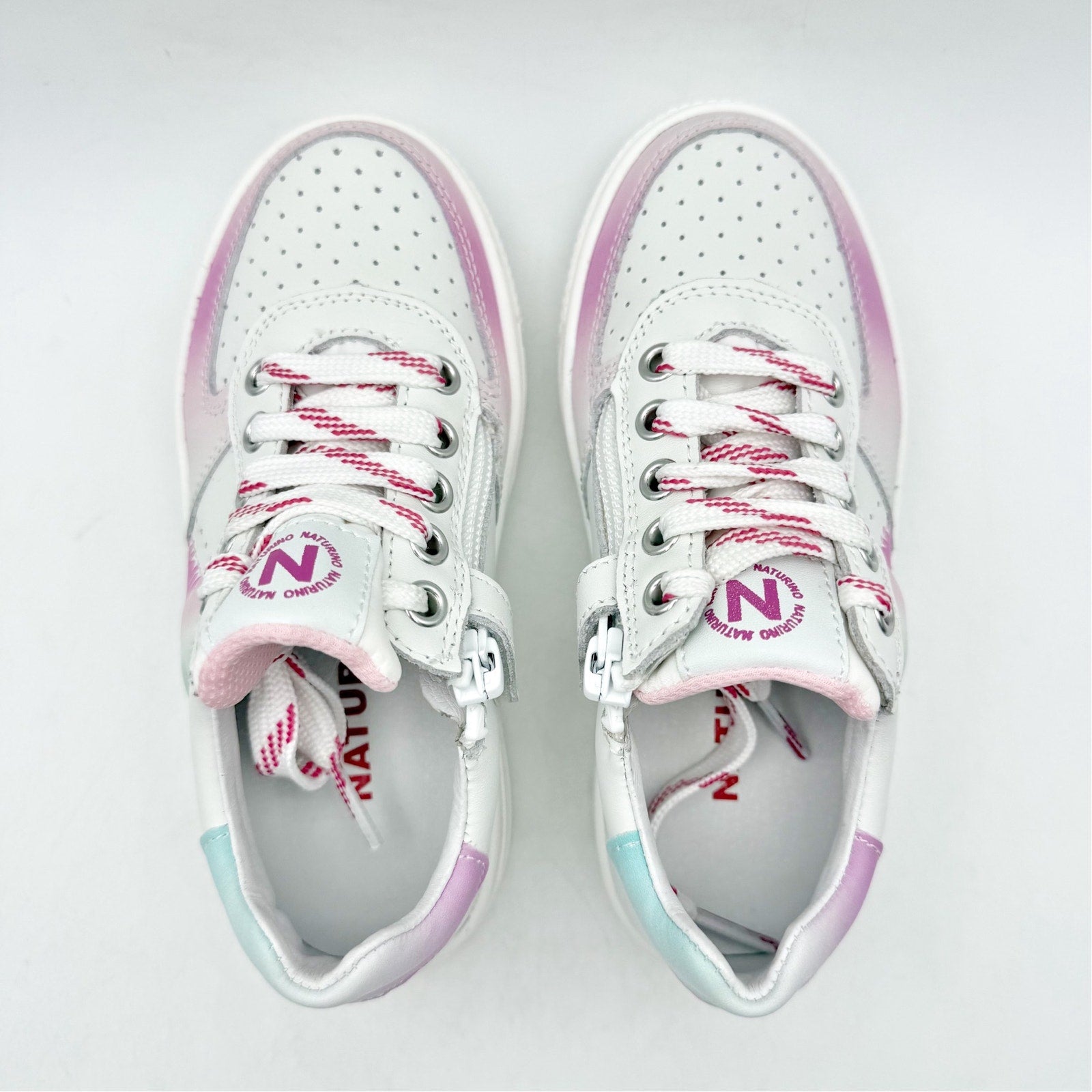 Naturino Girls Hess 2 Vl Sneakers EU 28 US 11 White Pink Blue Leather NWOB