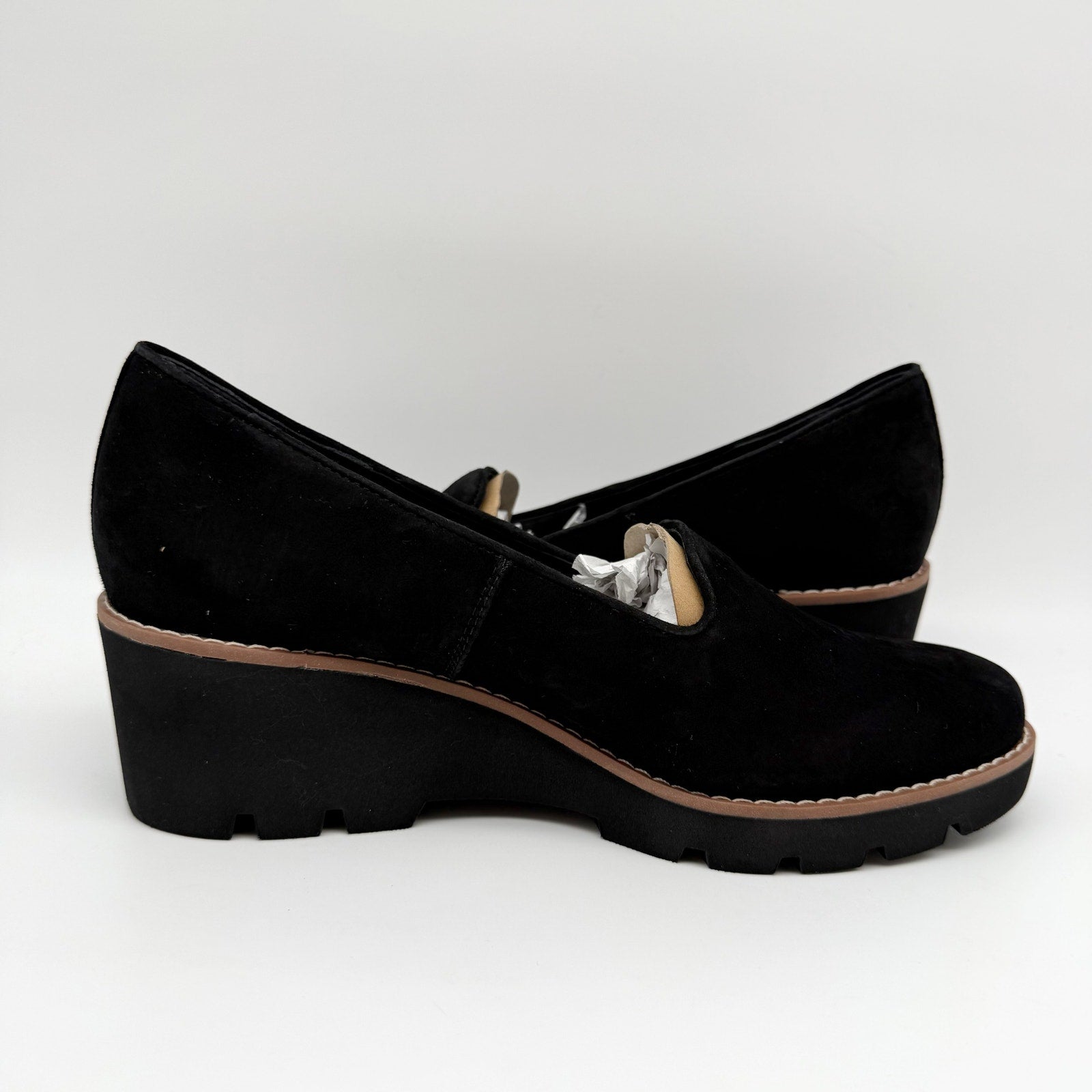 Vionic Womens Willa Wedge Loafers Size 9 M EU 40 Black Suede Slip On NIB