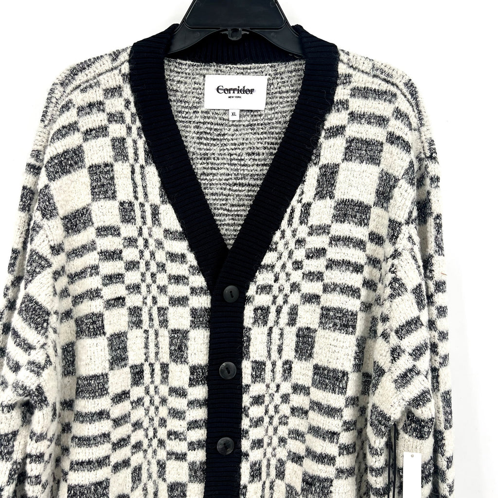 Corridor Mens Optic Alpaca Cardigan XL Black Check Print Sweater NH809 NWT