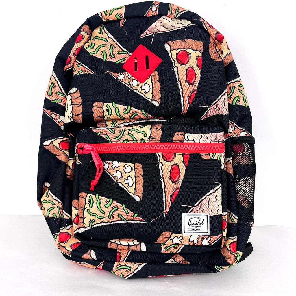 HERSCHEL HERITAGE Youth Backpack 26L Black Pizze Party Wipeable Adjustable NWT