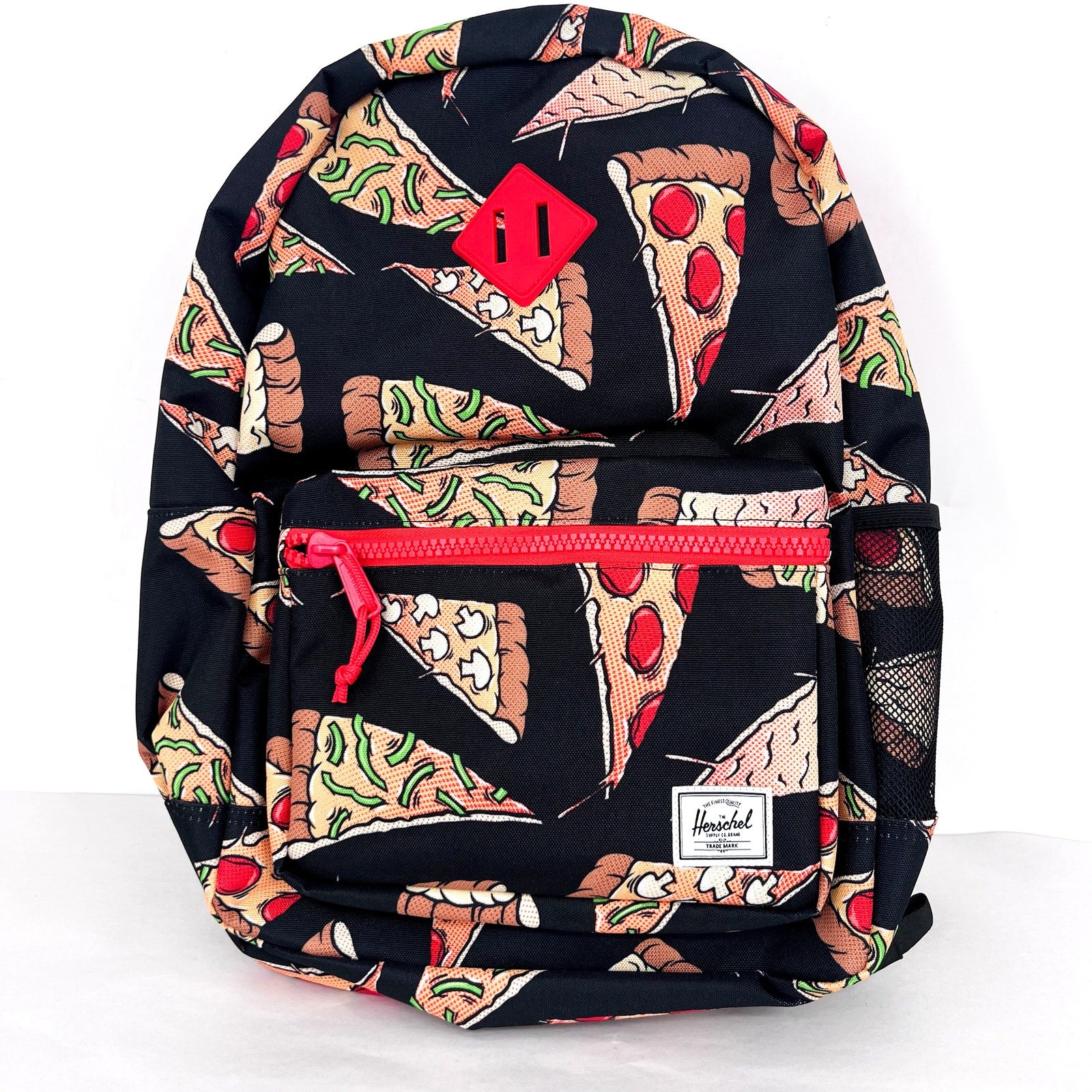 HERSCHEL HERITAGE Youth Backpack 26L Black Pizze Party Wipeable Adjustable NWT