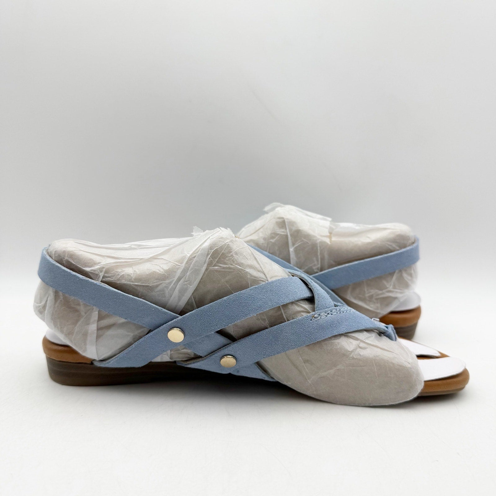Franco Sarto Womens Gretchen Thong Sandals US 6.5 M Blue Suede Flats NWOB