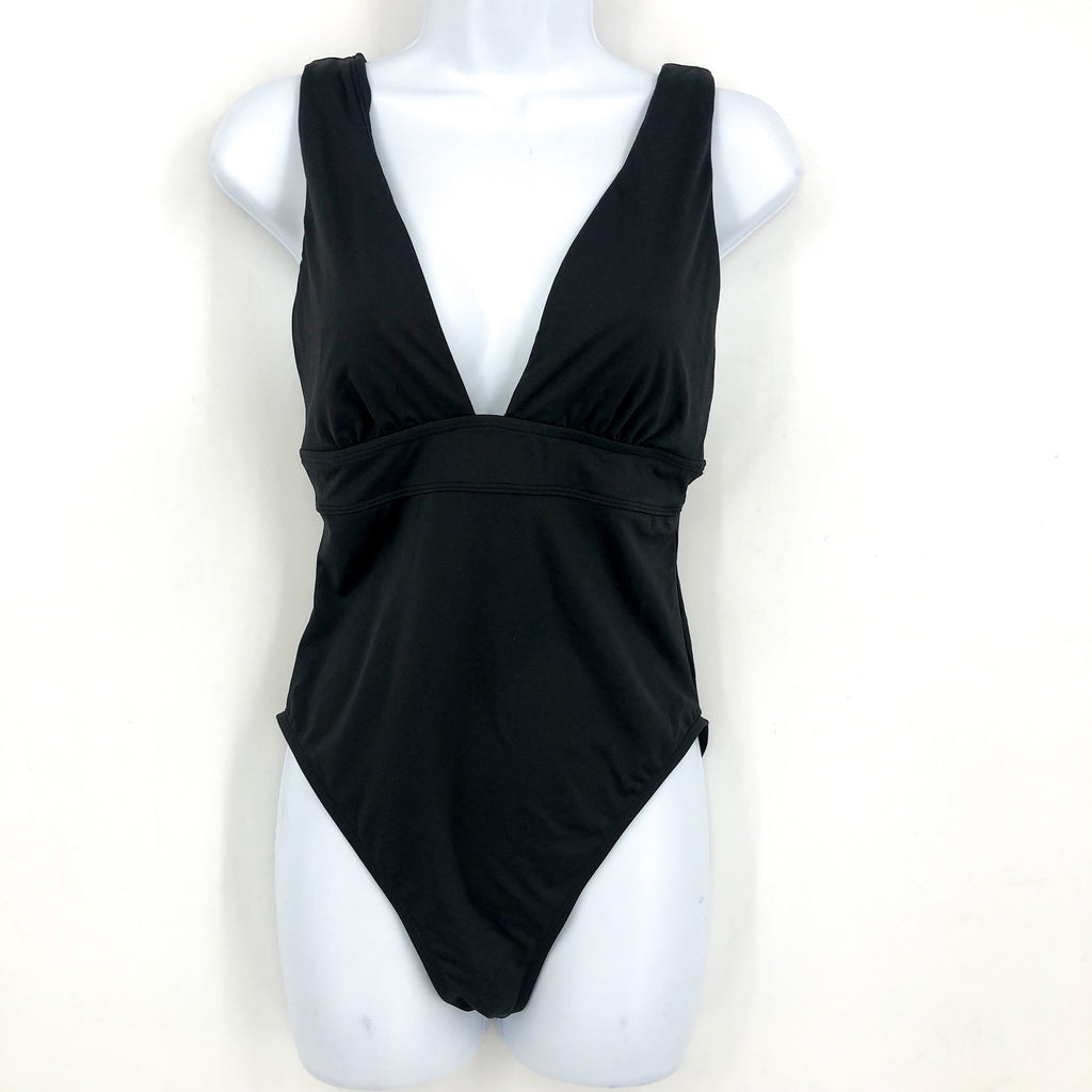 LAUREN RALPH LAUREN V-Neck One Piece Swimsuit Size 10 Black Solids Modern NWOT