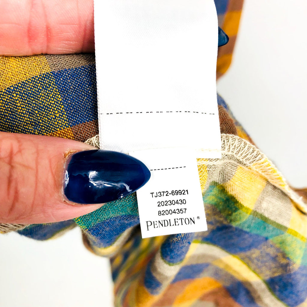 PENDLETON Women's Flora Midi Dress XS Woodash Multi Check Linen-Blend NWT