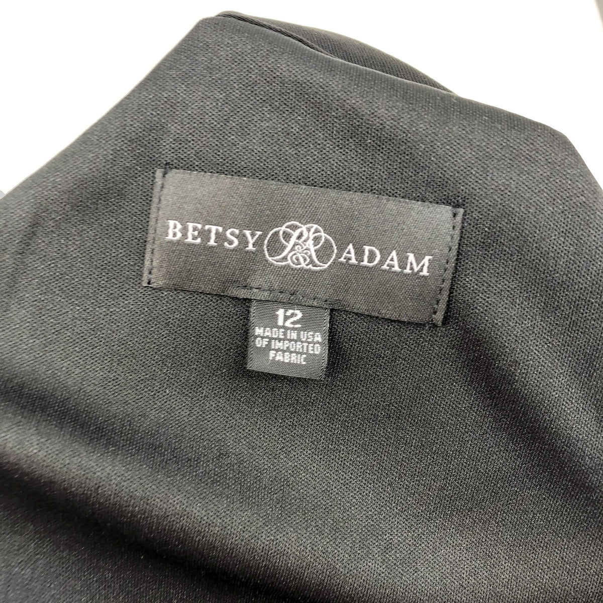 BETSY & ADAM One Shoulder Gown Size 12 Black Long Sleeve A22317N Dress NWT