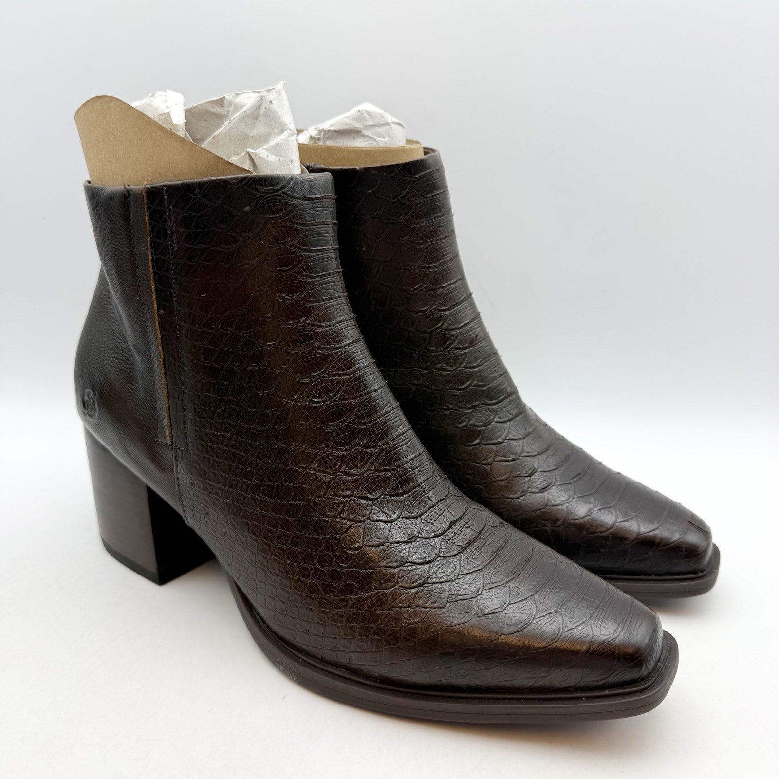 BORN Womens Aiken Ankle Booties US 11 M EU 41.5 Brown Snake Print Leather NIB