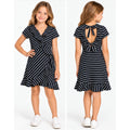 BARDOT Girl's Lola Open Back Dress Size 18 Black White Stripe NWT