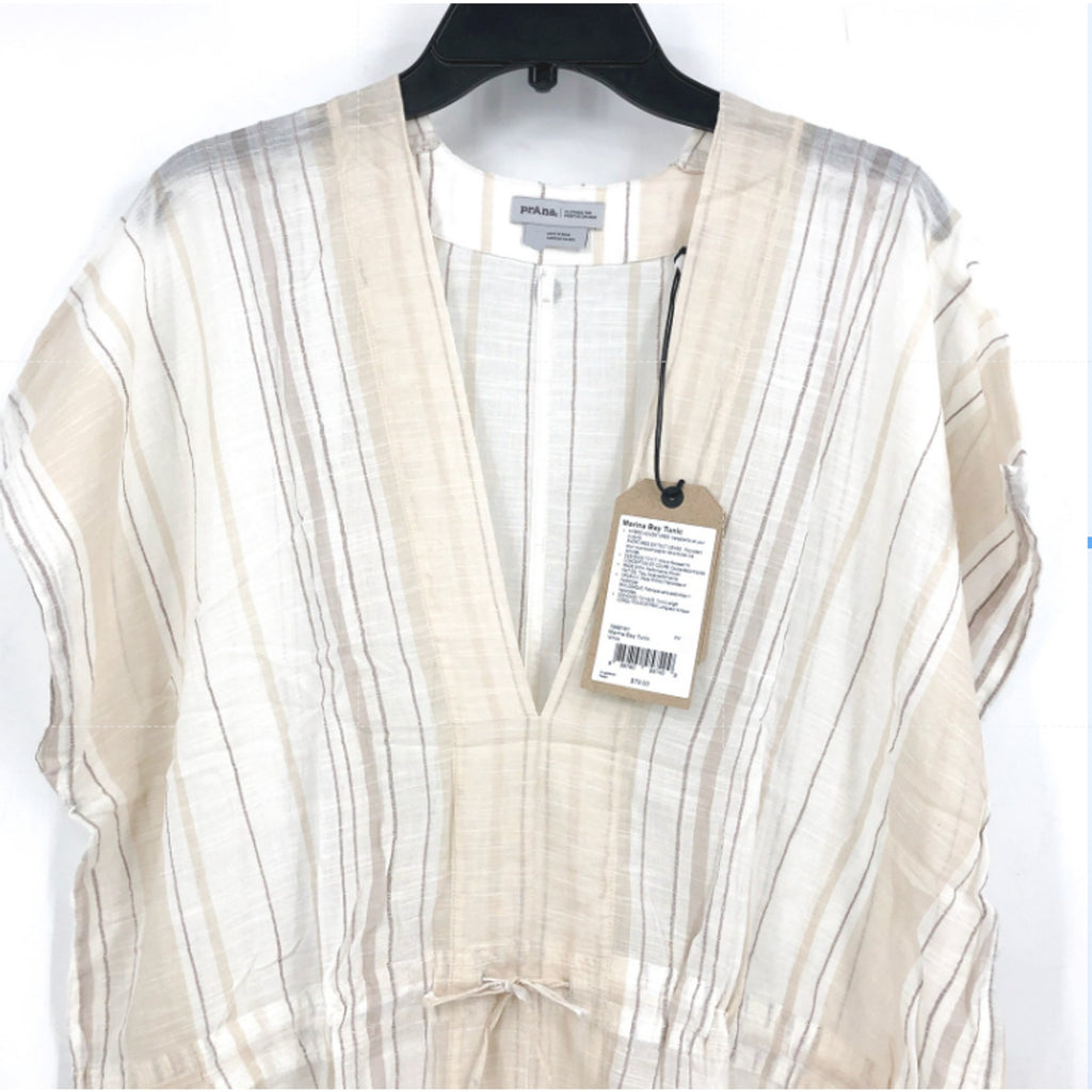 PRANA Women's Marina Bay Tunic Large White Swim Cover Up Short Sleeve NWT