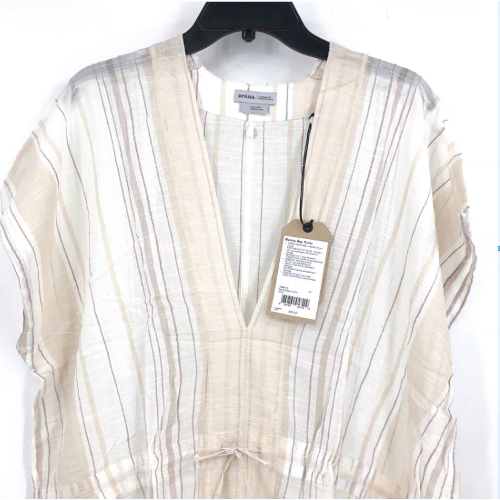 PRANA Women's Marina Bay Tunic Large White Swim Cover Up Short Sleeve NWT