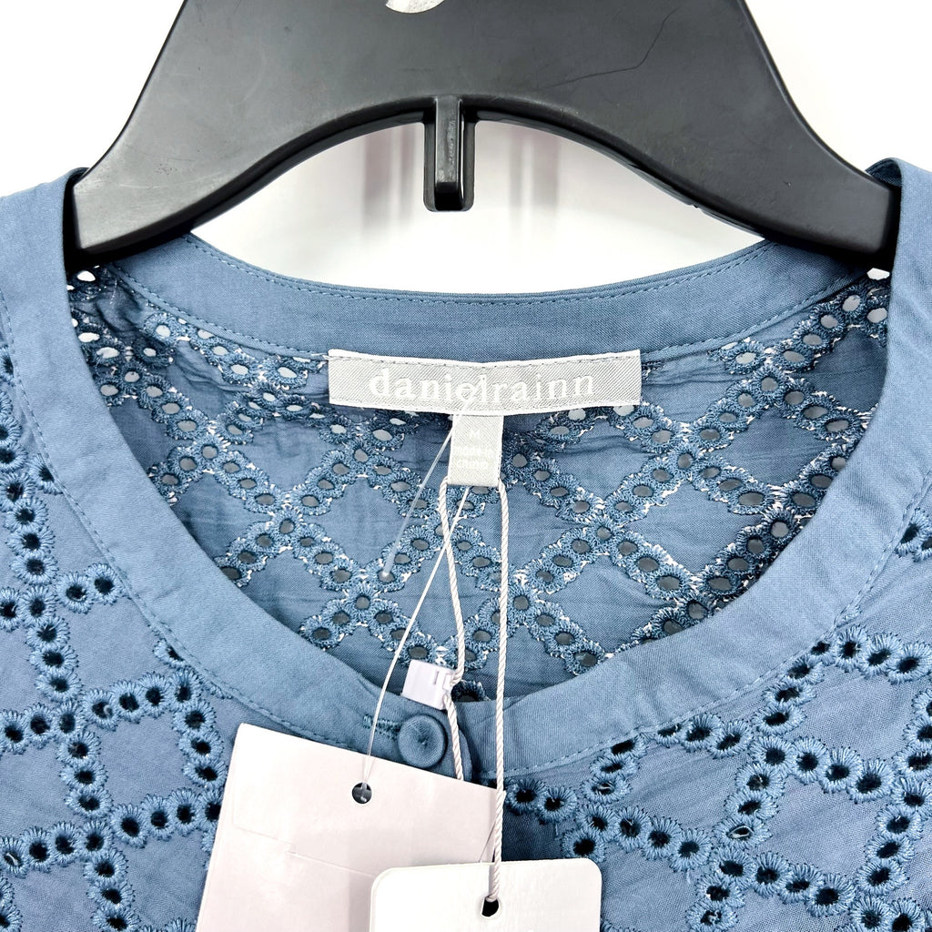 DANIEL RAINN Womens Eyelet Blouse Medium Blue Mirage Puff Long Sleeve NWT