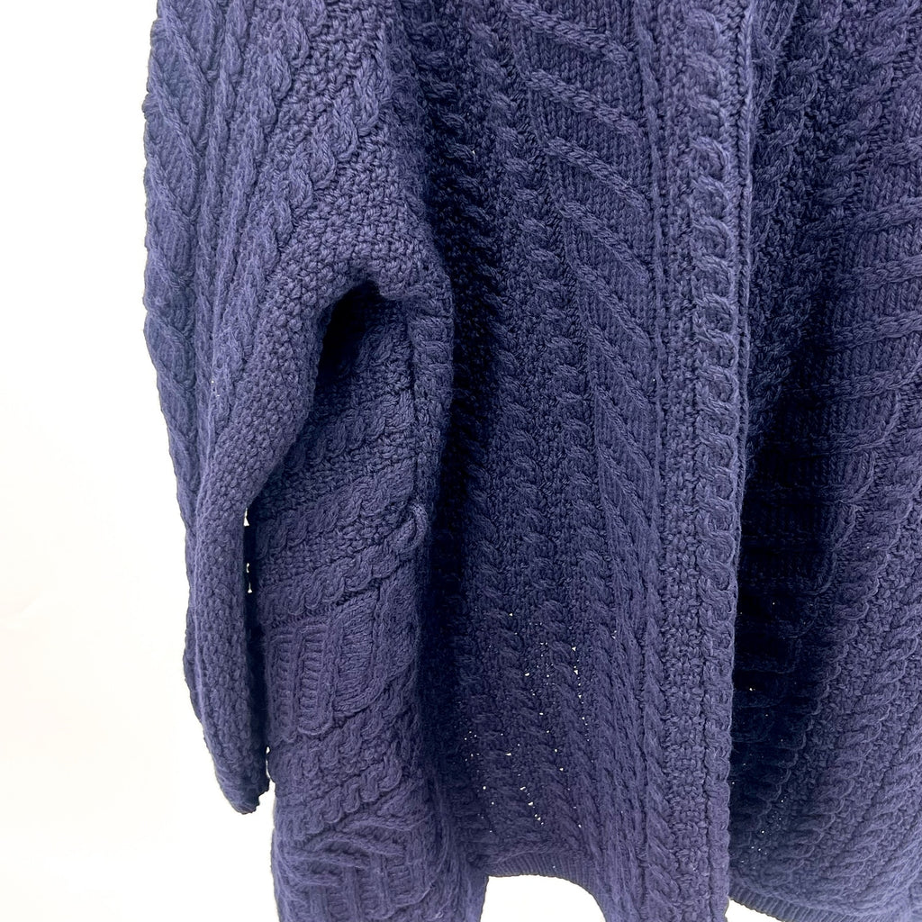 ARAN CRAFTS Women's Waterfall Shawl Cardigan XL Navy Blue Merino Wool NWOT