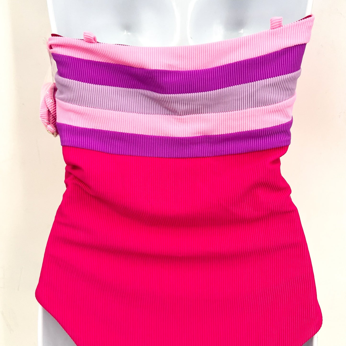 BEACH RIOT Jessa Bandeau One Piece Swimsuit Medium Pink Raspberry Colorblock NWT