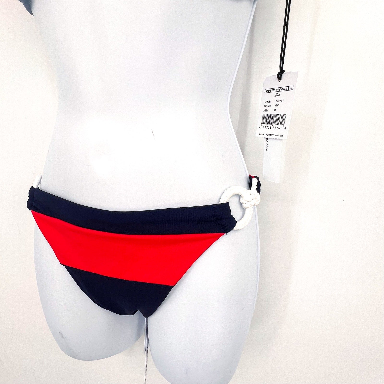 ROBIN PICCONE Women's Babe Bikini Medium Navy Blue Red Top & Bottom Combo NWT