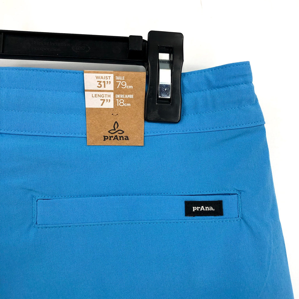 PRANA Men's Riveter Board Shorts Size 31 Blue Clear Sky 7" Inseam Drawstring NWT