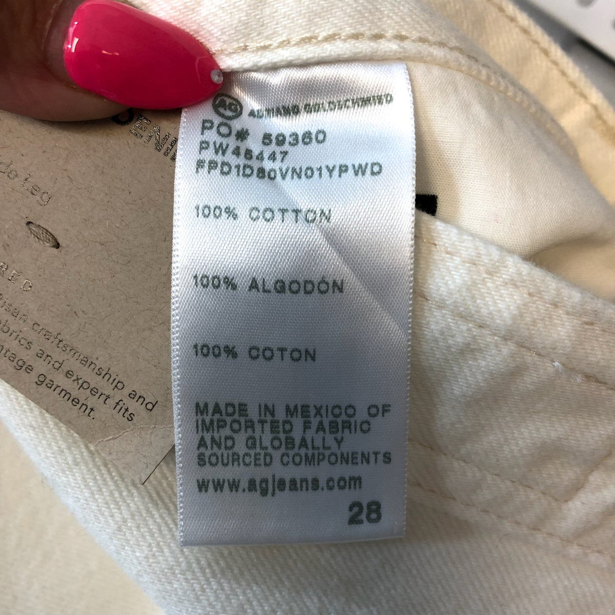 AG ADRIANO GOLDSCHMIED Kora Wide Leg Jeans Size 28 US 6 White 01 YRS Powder NWT