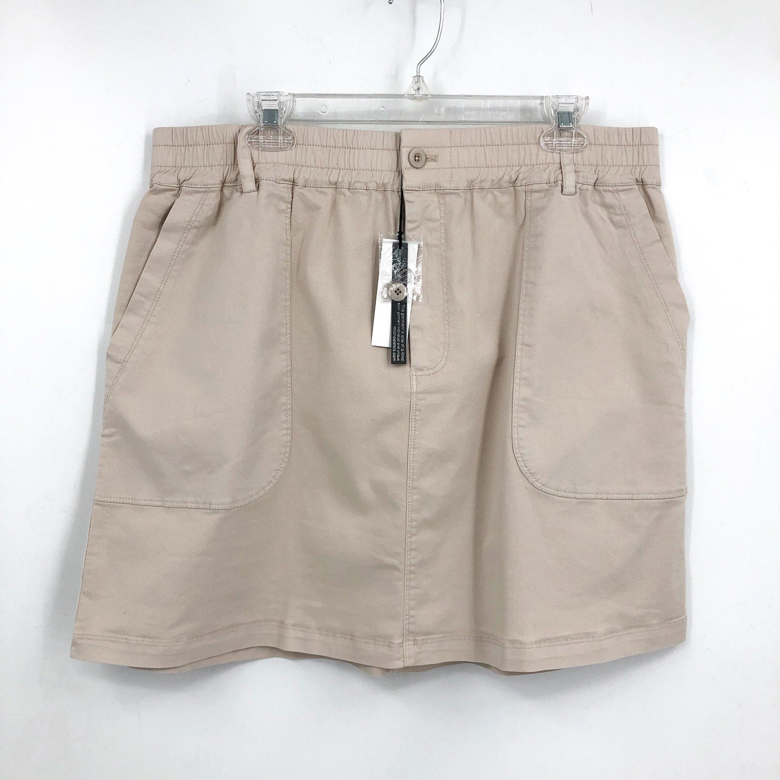 MICHAEL STARS Women's Monroe Twill Miniskirt 1X Khaki Cement Pockets Stretch NWT