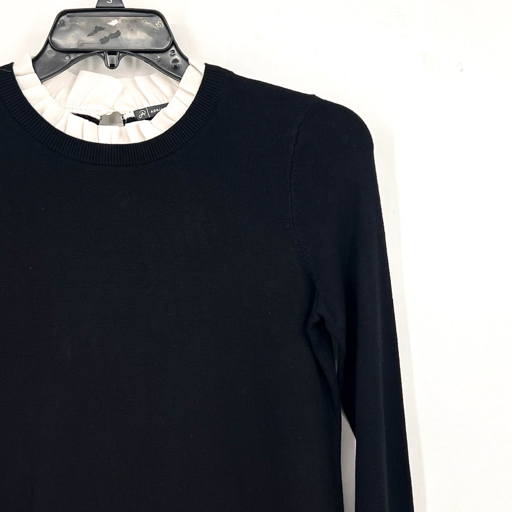 ADRIANNA PAPELL Women's Ruffle Neck Twofer Sweater Small Black Long Sleeve NWOT
