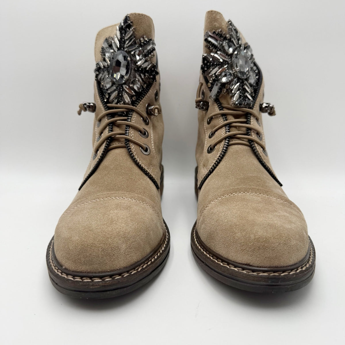 Vince Camuto Womens Sefella Combat Booties Size 12 EU 42 Tan Suede Ankle NIB