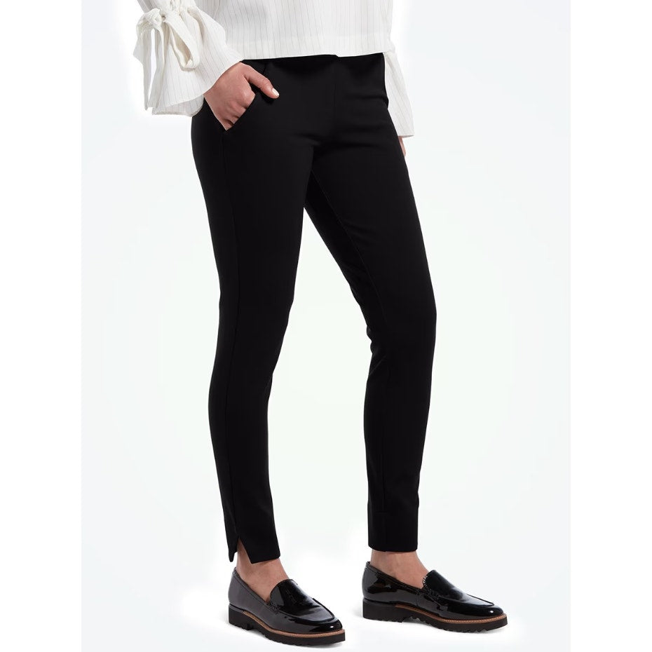 HUE Women's Ponte 7/8 Leggings Large Black Ankle Slit Stretch NWT