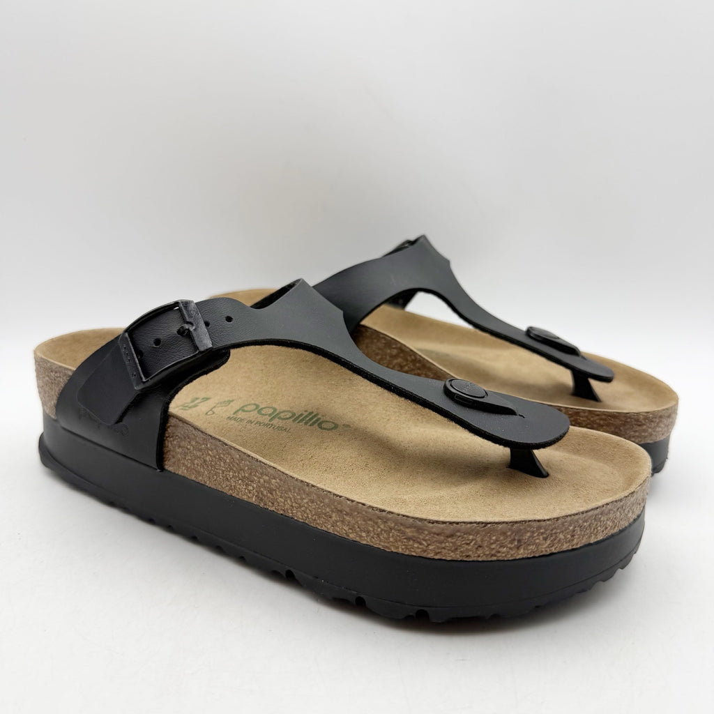 Birkenstock Papillio Womens Gizeh Platform Sandals EU 37 US 6 Black Leather NWOB
