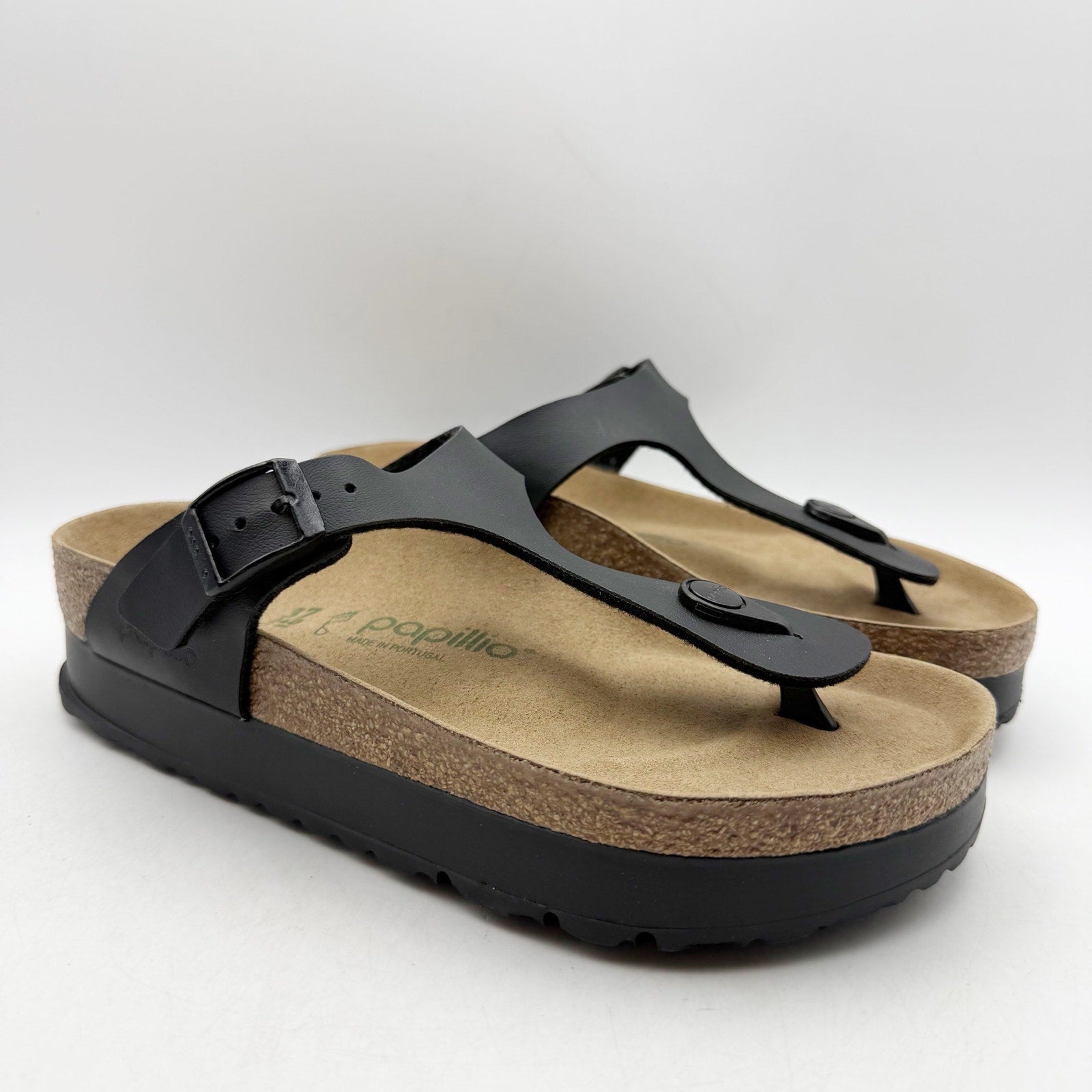 Birkenstock Papillio Womens Gizeh Platform Sandals EU 37 US 6 Black Leather NWOB